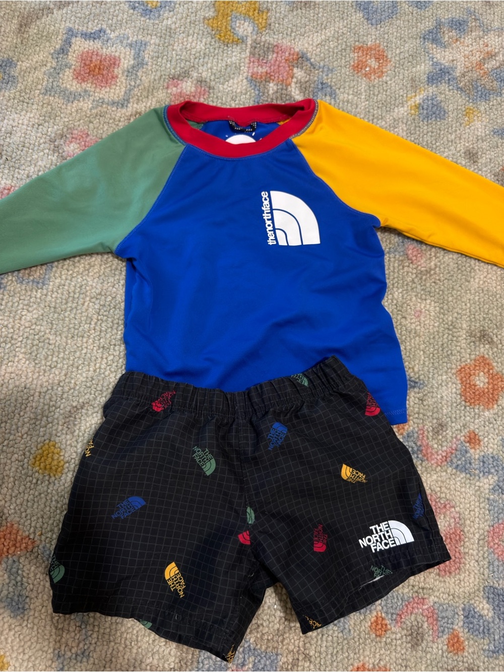 The North Face Kids' Colorblock Rash Guard & Swim Shorts Set - Blue/Green/Yellow